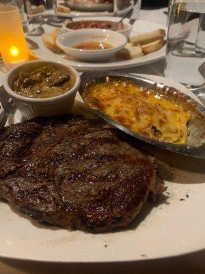 Ribeye, Au gratin potatoes.