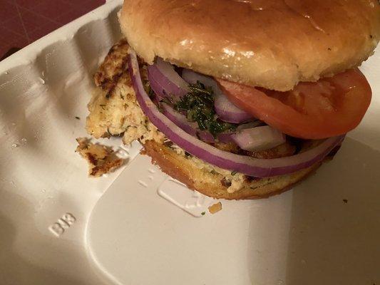 Salmon burger minus the lettuce