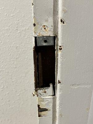 Broken/missing door lock to room.