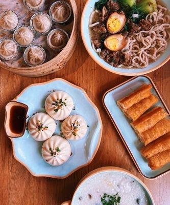 Xiaolongbao, Beef Brisket Noodle Soup, Pan Fried Pork Buns, Congee, Fried Dough Bars