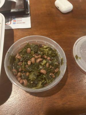 Greens with Black eyed peas. Lots of flavor.