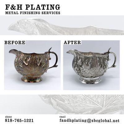 Before and after of a silver creamer