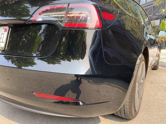 My Model 3's bumper looks great after Midwest Autobanhd replaced the scratched protective expel wrap.