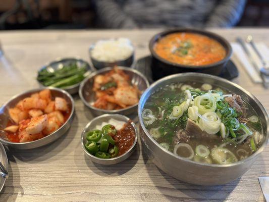 Beef short rib soup and spicy pork belly soup