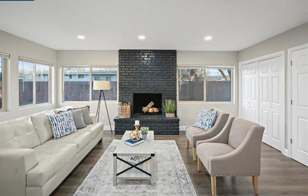 Cozy fireplace staging design