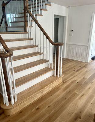 Sand and refinish stairs w/ waterbase finish

supply and install engineered flooring