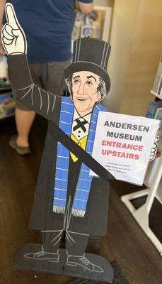 Hans Christian Andersen museum is located upstairs, admission is free, but their is a donation box!