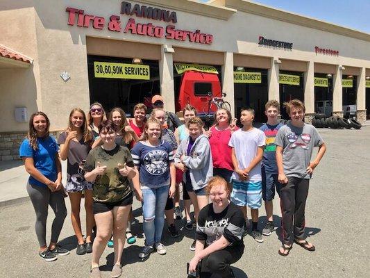 Peace Lutheran Church in Indio fixing our bus tire!