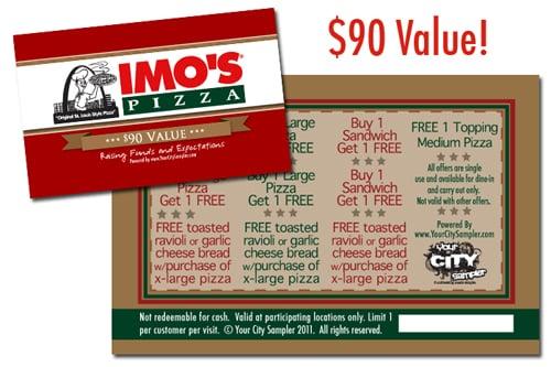 Our Imo's Pizza exclusive fundraising discount card is worth $90 in FREE food & dIscounts!