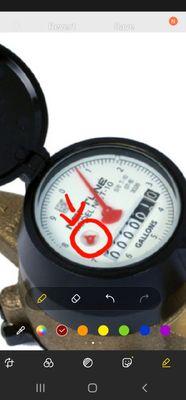 Water meter leak detection dial.