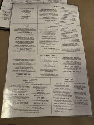 Back of menu