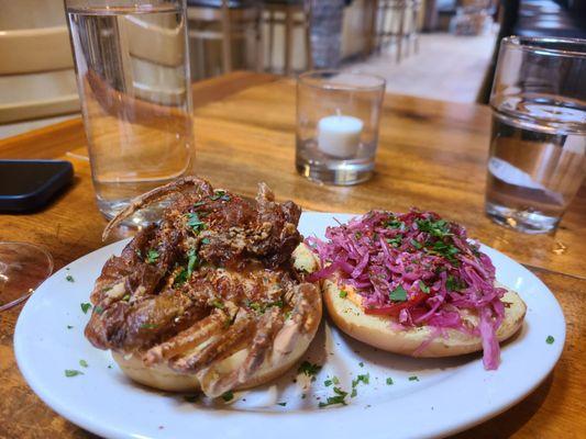 Soft shell crab burger (get this!) Slaw is on point!