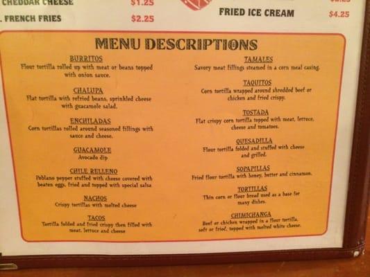 Menu descriptions