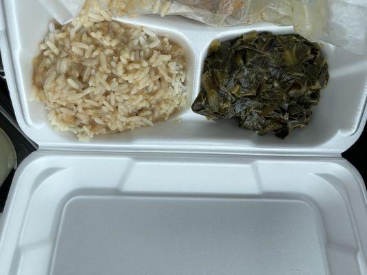 Rice and gravy, collard greens