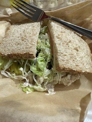 Tuna salad sandwich on wheat