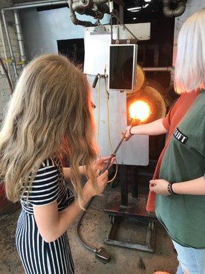 Glass blowing lesson.