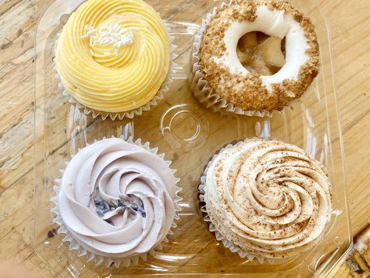 Lemon curd, apple pie, lavender & carrot cake cupcakes