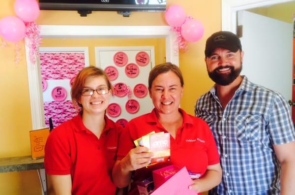 Jessica, Heather and Ted celebrating Heather's five-year anniversary with  Oaklane Kennels.