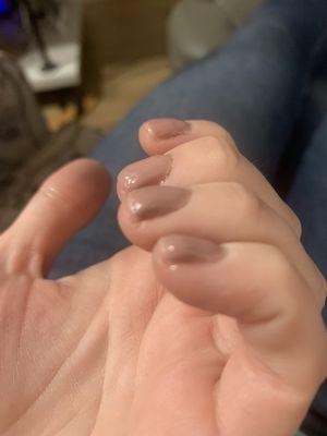 Bumpy texture, bubbled pinky nail polish