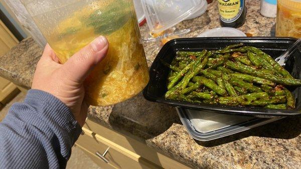 Tomato Egg Soup & Braised Green Beans with minced beef.