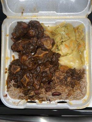 Ox Tails Specialty, Rice & Peas and Steamed Cabbage