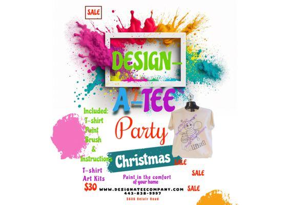 $30 Design-A-Tee Party art kits! Christmas gifts to enjoy with family & friends! The kit comes with t-shirt, brush, paint and instructions.