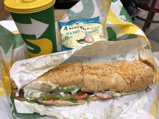 11/4/18. Driving back from Baton Rouge to Shreveport after watching #3 LSU Football lose to #1 Alabama. Meatball Sub, Salt & Vinegar chips.