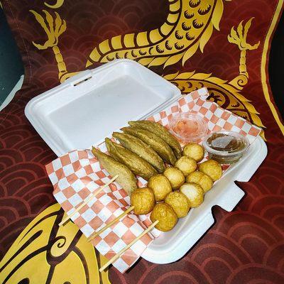 Traditional Filipino Street Food Kikiam & Fishaball served with homemade vinegar & sweet sauce