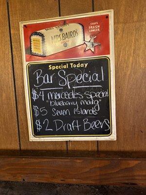 Hanging Bar Specials Daily!