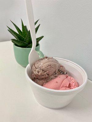 Vegan strawberry and vegan raspberry chocolate chunk