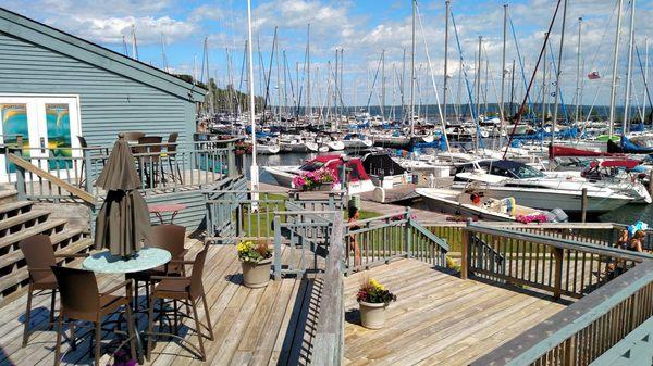 Plenty of dog-friendly outdoor seating at Portside Bar + Restaurant in Bayfield, WI.