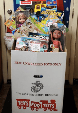 Giving back is important to us. Yearly, we participate in Toys for Tots to help bring joy to the children in need.