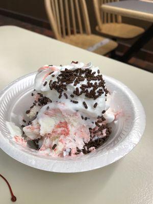 Strawberry cheesecake ice cream (he couldn't wait for me to take a picture)