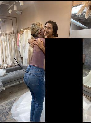 Giving Carly a hug after i said "YES" to the dress!