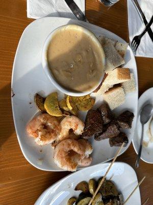 Fondue and steak and shrimp