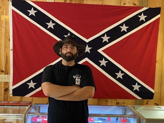 Myself and a battle flag at Dixie Republic.