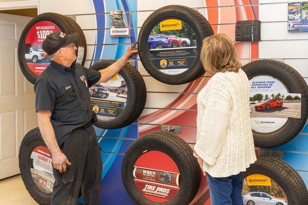 We carry top brands of tires including Continental, General, Michelin, BFGoodrich, and Uniroyal.