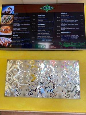 The menu and beautiful mirror art