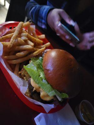 Cheese burger and fries