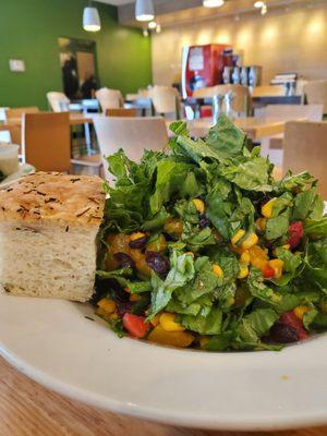 Salad with focaccia bread