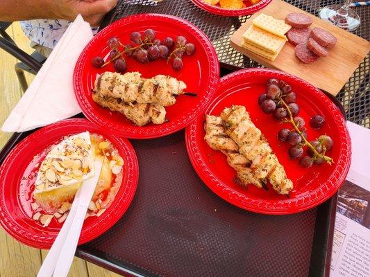 Chicken Skewers, Honey Almond Brie, Salami