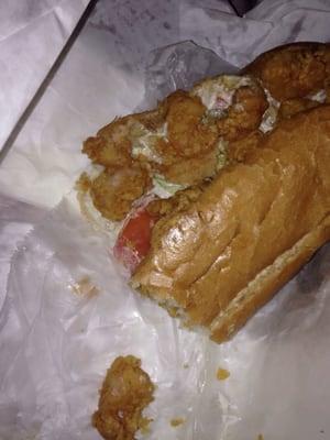 The other half of my shrimp poboy. I meant to take a pic when I first unwrapped it but I couldn't resist! So good!