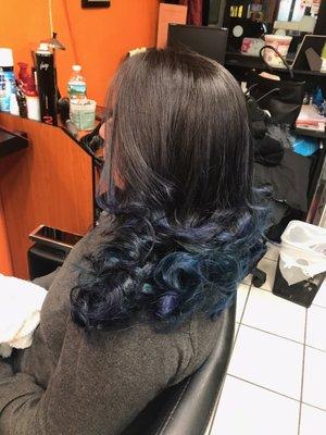 Two toned hair dye with blue and green