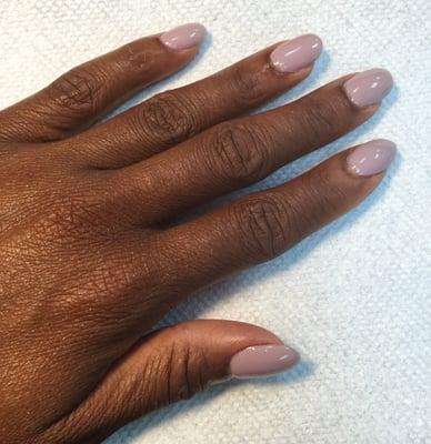 Pretty nude gel color. Trying something new. Nails by Helen.