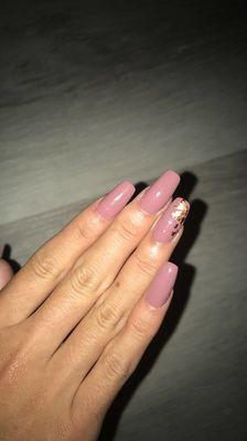 Mauve pink with rose gold flakes