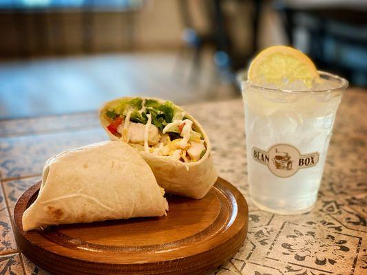 Fresh squeezed lemonade, daily lunch specials (Chicken Cobb Wrap)