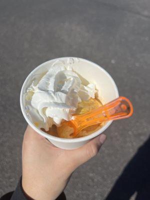 Crème brûlée affogato with whipped cream