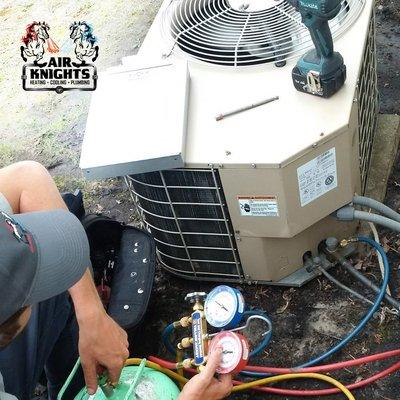 Air Knights Heating & Cooling Inc. Adding Refrigerant R-22.