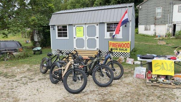 Storefront with eBikes getting ready for a group ride