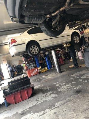 Car on the lift.